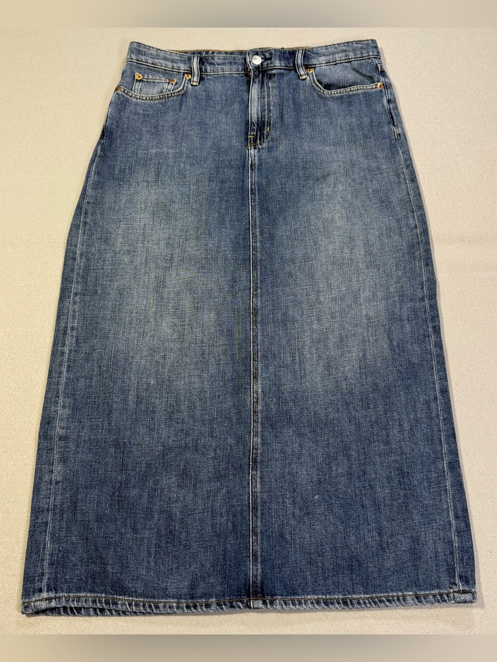Lauren Ralph Lauren Denim Maxi Skirt Women’s Size 8 Blue Jean Back Slit Classic